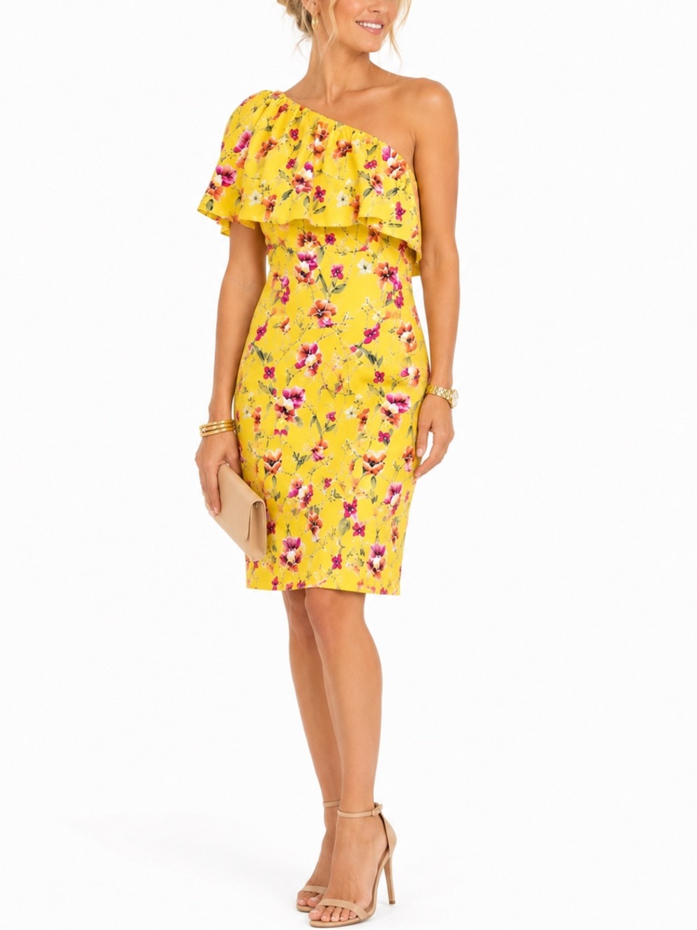 LAUREN BY RALPH LAUREN YELLOW FLORAL OFF THE SHOULDER DRESS SZ 10 EUC